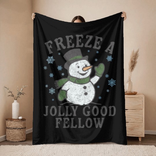 Frosty Snowman Jolly Greeting Design Throw Blankets