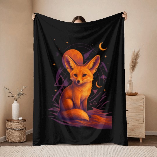 Mystical Fox Under Lunar Eclipse Throw Blankets