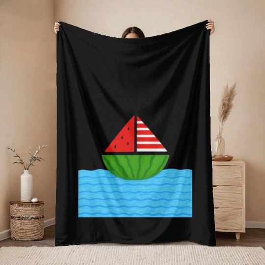 Watermelon Sailboat with Humanity Wins Quote Throw Blankets