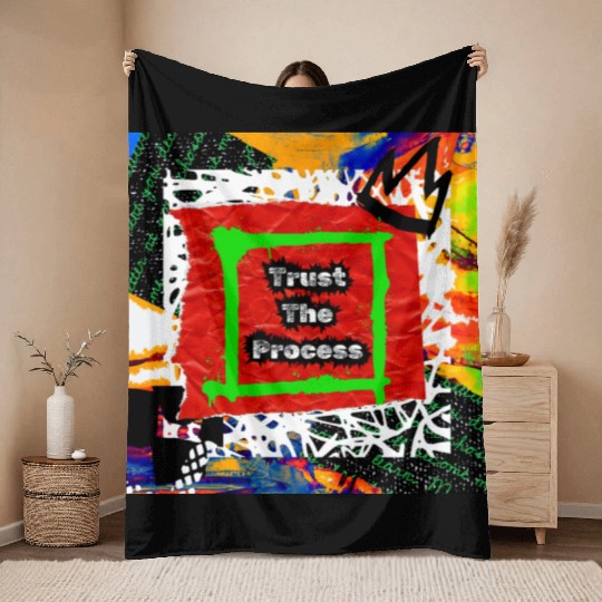 Trust The Process Graffiti Style | Green Version Throw Blankets