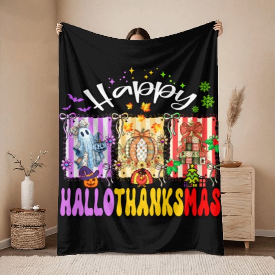 Festive Halloween Thanksgiving Collage Throw Blankets