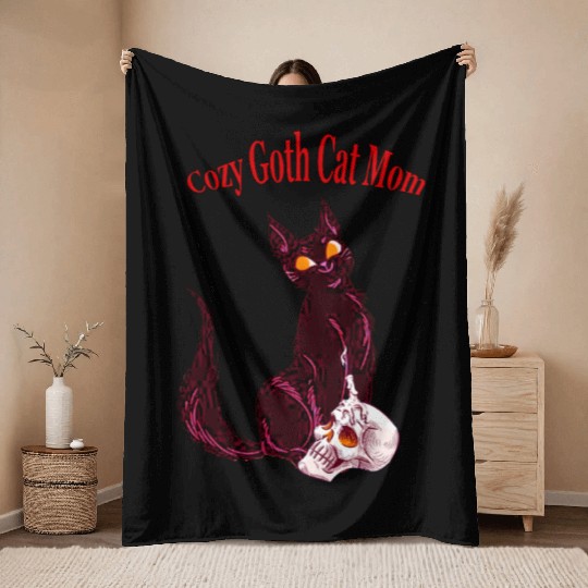 Cozy Gothic Cat Mom Throw Blankets