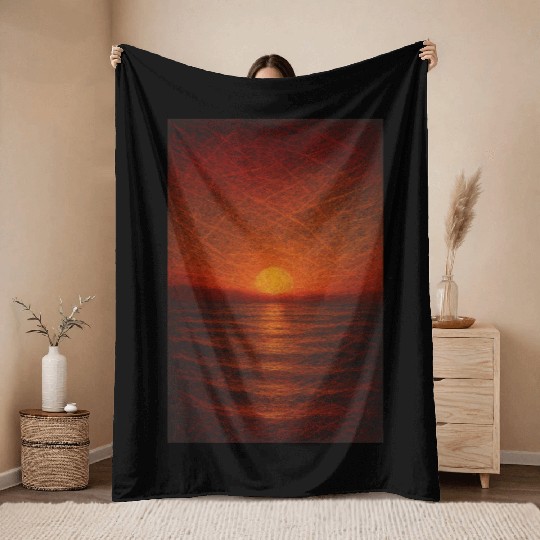 Sunset Over Calm Ocean Throw Blankets
