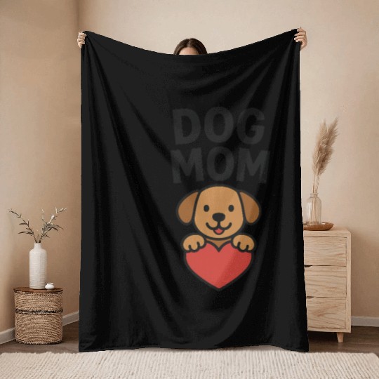 Dog Mom Heart Embrace Design Throw Blankets
