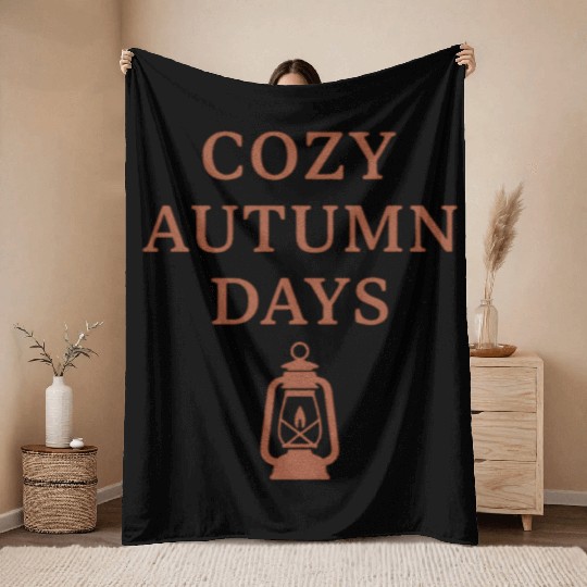 Cozy Autumn Days Lantern Design Throw Blankets