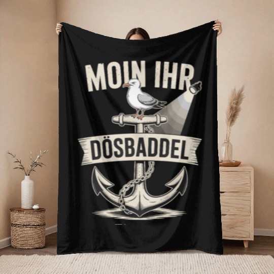 Moin Ihr Dösbaddel Seagull And Anchor Maritime Throw Blankets