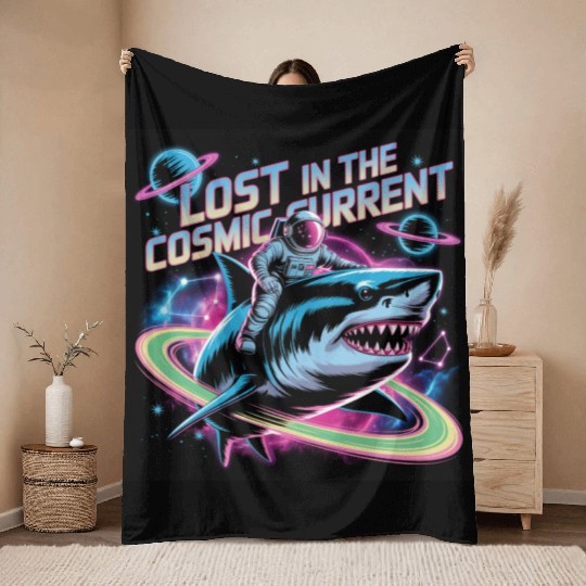 Cosmic Shark Astronaut Adventure Throw Blankets