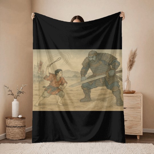 Epic Samurai Duel Illustration Throw Blankets