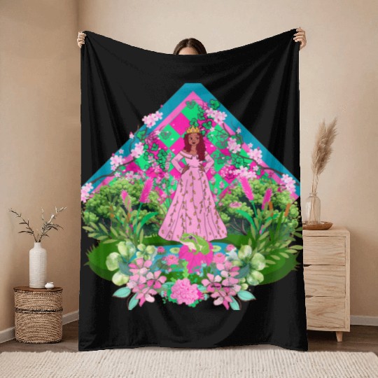 Queen in pink and green 3 Throw Blankets