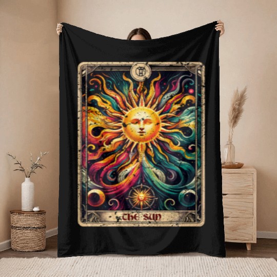 Distressed Grunge Worn Style The Sun Tarot Card Throw Blankets