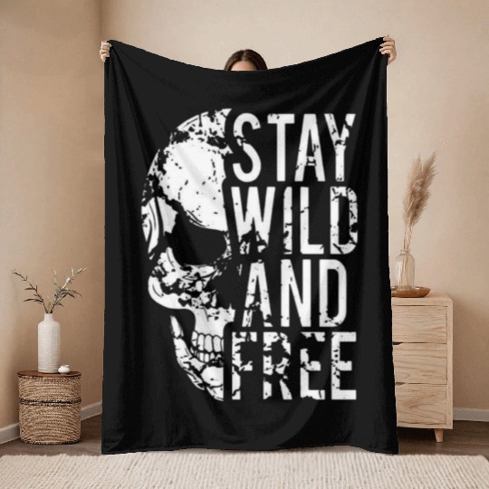Earth Skull Stay Wild Message Throw Blankets