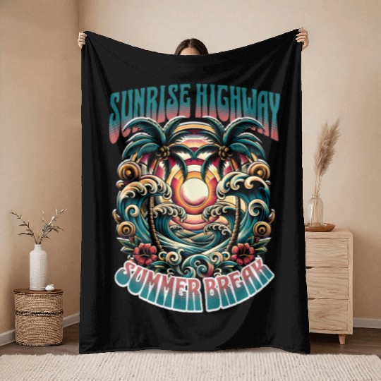 Sunrise Highway Summer Break Design Throw Blankets
