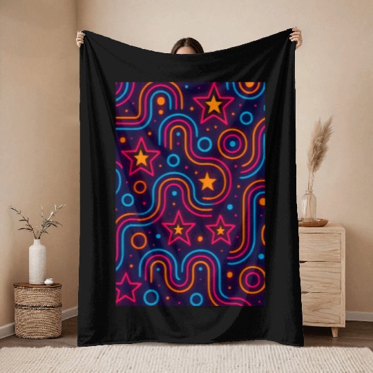 Neon Starburst Cosmic Pattern Throw Blankets