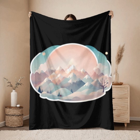Serene Mountain Range with Sunrise Throw Blankets