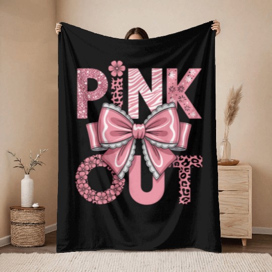 Pink Out Breast Cancer Awareness Coquette Bow  Throw Blankets