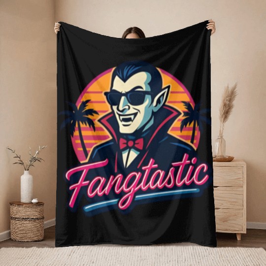 Fangtastic – Retro Vampire Neon Style Throw Blankets