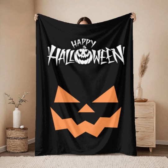 Spooky Jack-O-Lantern Halloween Design Throw Blankets