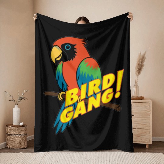 Bird Gang Parrot Cartoon Sticker | Tropical Funny  Throw Blankets
