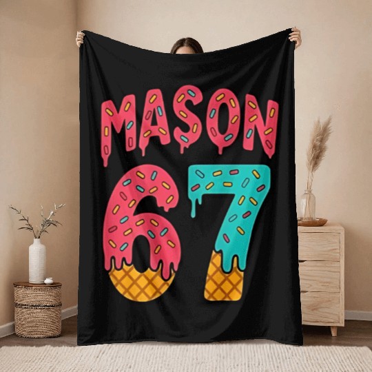Mason 67 Ice Cream Cute Meme Six Seven Throw Blankets