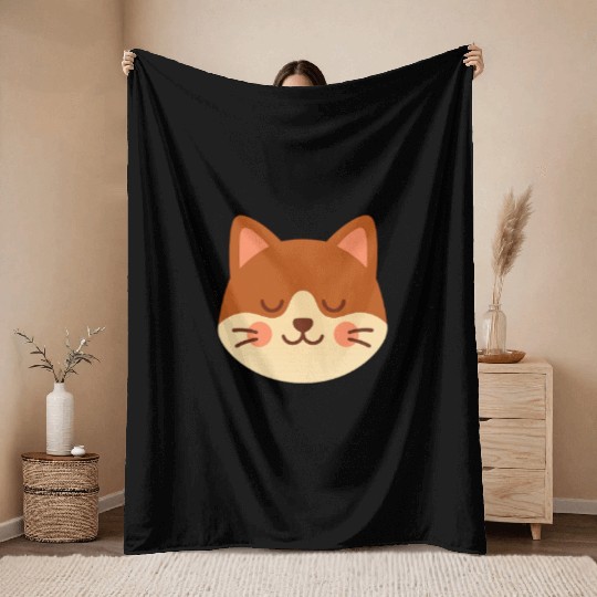 Minimal Cat Face – Cute Kitty Throw Blankets