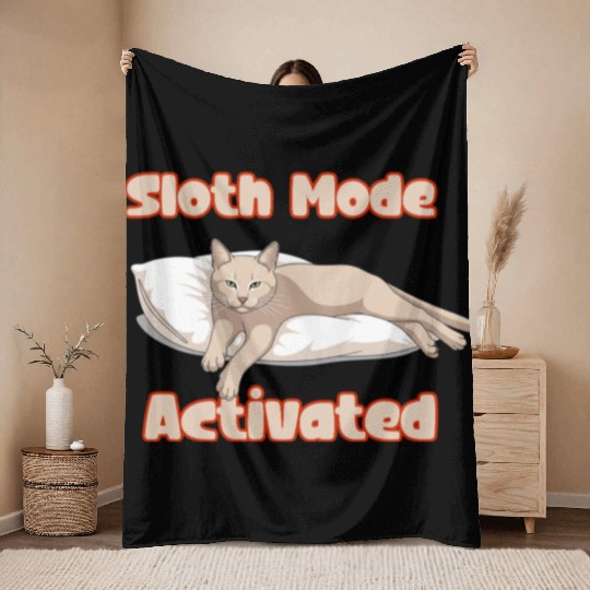 Sloth Mode Activated Cat in Hammock Throw Blankets