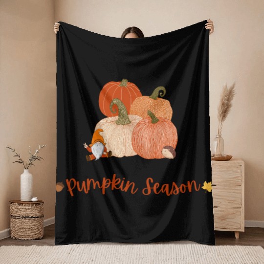 Autumn Pumpkin Harvest Illustration Throw Blankets