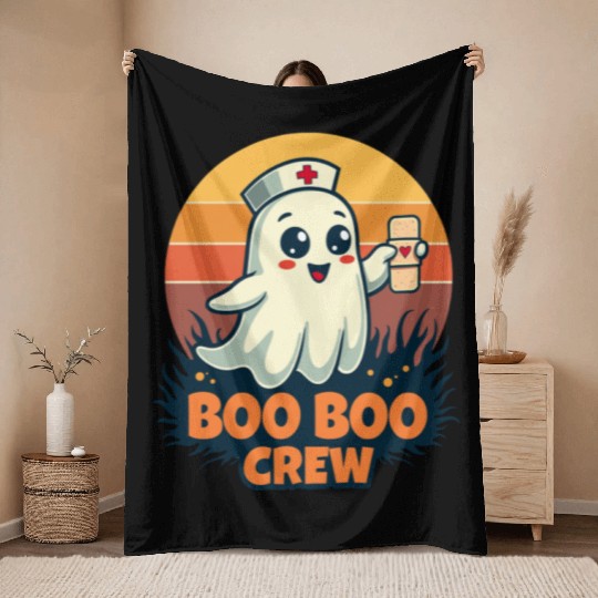 Halloween Boo Boo Crew Cute Ghost Nurse Doctor Throw Blankets