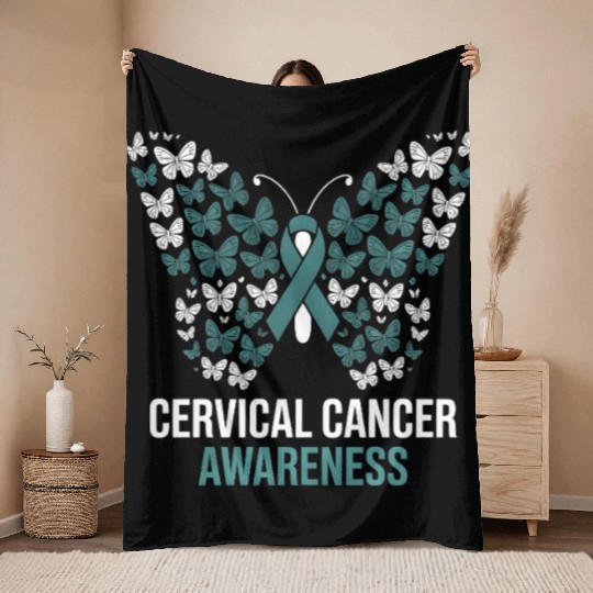 Cervical Cancer Awareness Butterfly Design Throw Blankets