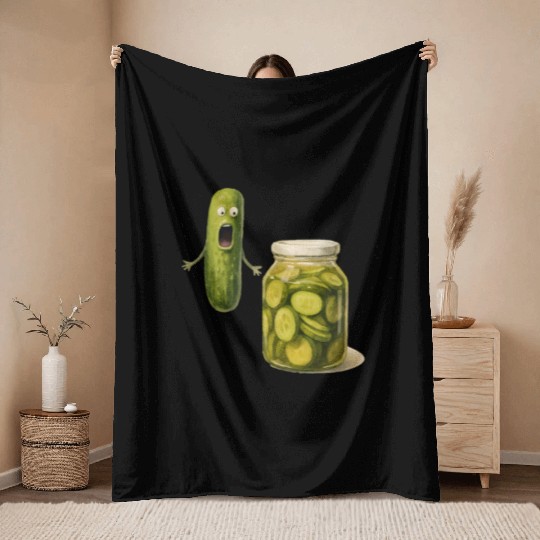 Whimsical Pickle Cucumber Character Throw Blankets
