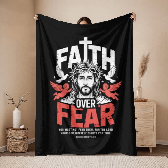 Faith Over Fear Christian Streetwear Throw Blankets