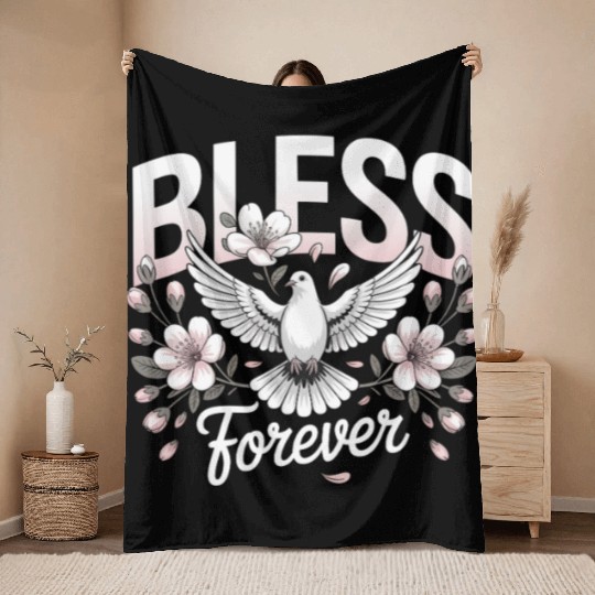 Blessed Forever Dove Floral Christian Streetwear Throw Blankets