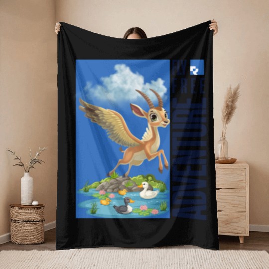 Flying Mythical Waterfowl with Adventure Theme Throw Blankets