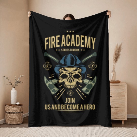 Fire Academy Skull Hero Design Throw Blankets