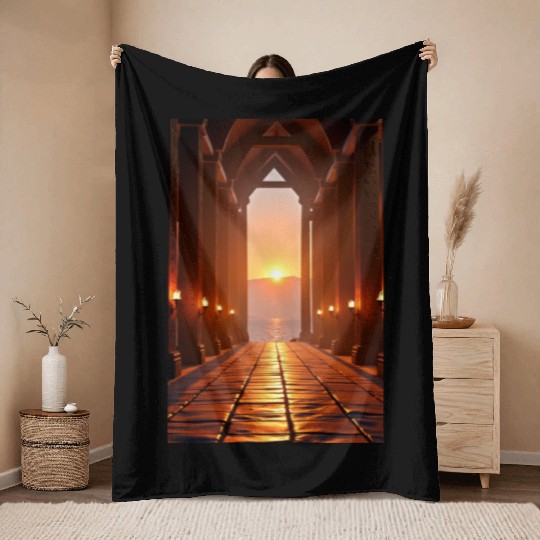 Hall of Embers Twilight over the Fjord Throw Blankets