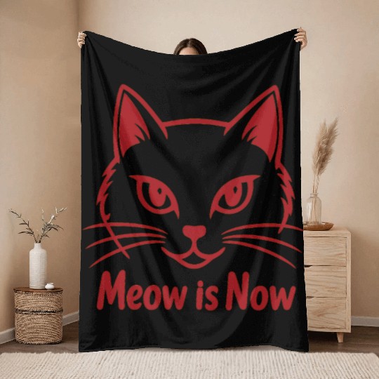 Elegant Cat Face with Bold Red Lines - Meow Is Now Throw Blankets