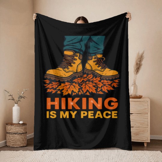 Hiking Is My Peace Surrounded by Autumn Leaves Throw Blankets