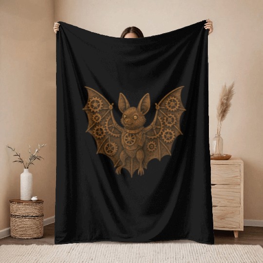 Steampunk Bat Character Illustration Throw Blankets