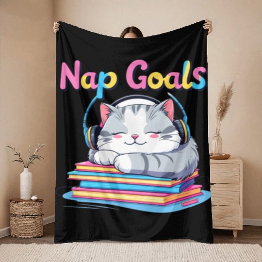 Cute Cat Nap Goals Design Throw Blankets