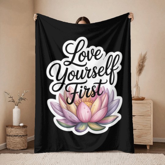 Inspirational Lotus Floral Affirmation Throw Blankets