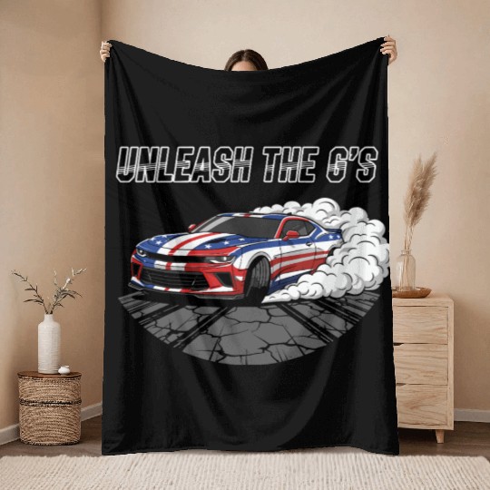 Patriotic American Muscle Car Throw Blankets