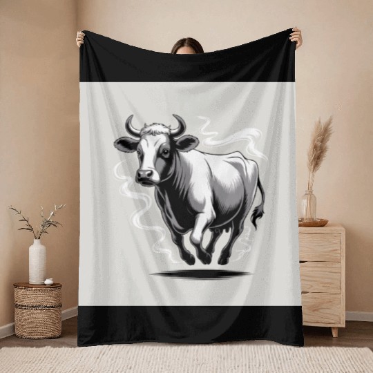 Running Cow Graphic Throw Blankets