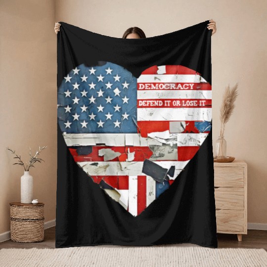 Democracy Defend It Or Lose It USA flag vintage  Throw Blankets
