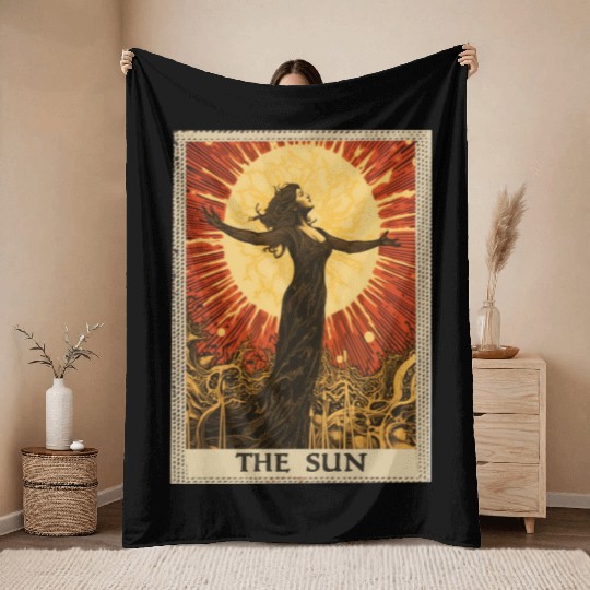 Vintage Tarot Card The Sun Throw Blankets