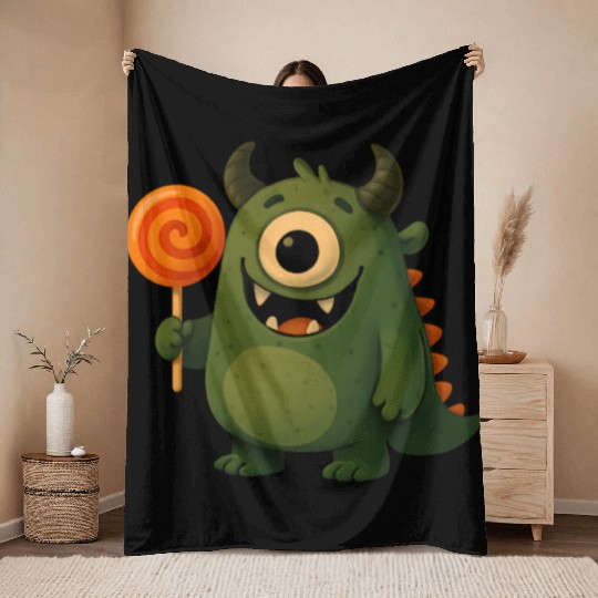 Whimsical Monster with Lollipop Throw Blankets