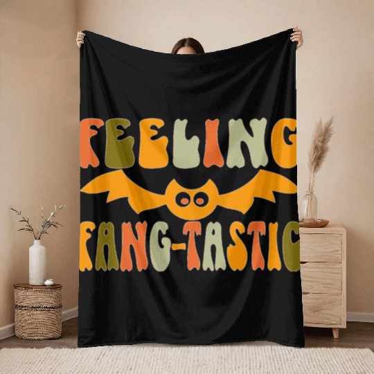 Feeling Fang-Tastic Funny Halloween Bat Throw Blankets