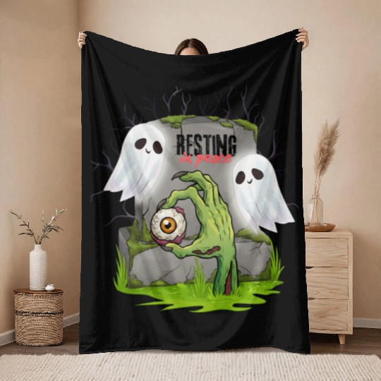 Spooky Graveyard with Ghosts and Eye Throw Blankets