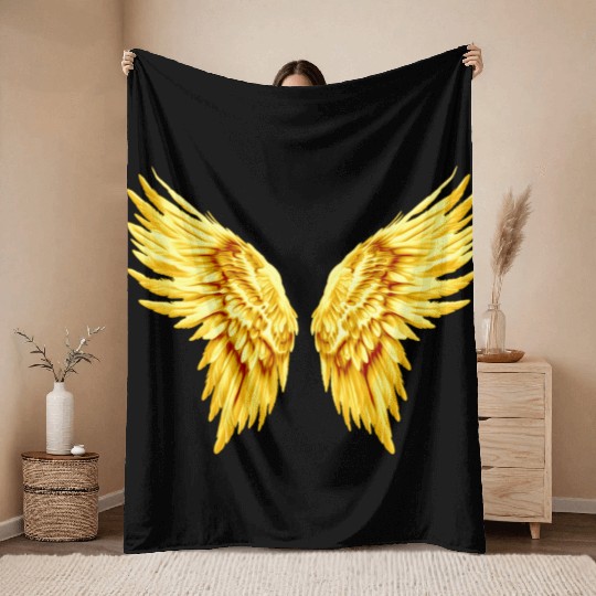 Golden Angel Wings  Throw Blankets