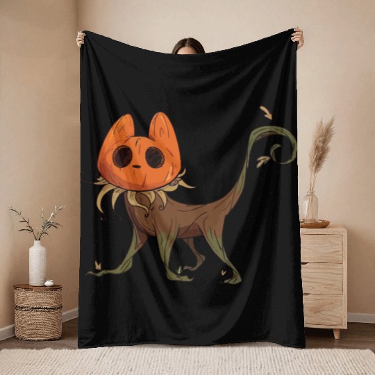 Whimsical Jack-o'-Lantern Cat Hybrid Throw Blankets