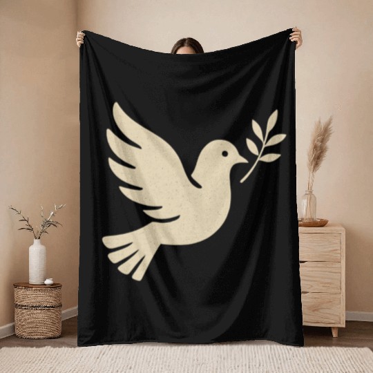 Elegant Dove with Olive Branch Design Throw Blankets
