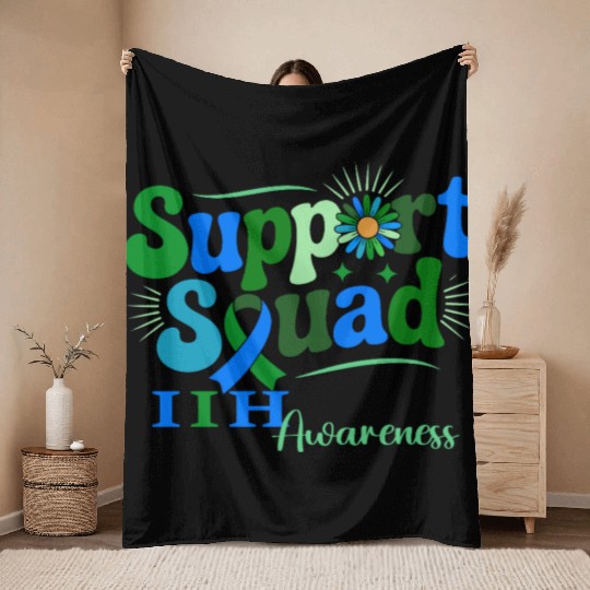 Support Squad IIH Awareness Design Throw Blankets